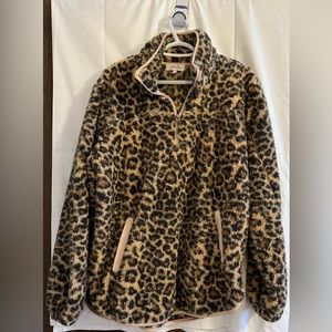 Leopard print fleece pullover.